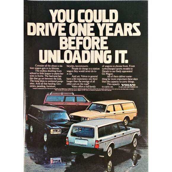 Volvo Station Wagon "Drive One for Years before Unloading It" Vtg Print Ad 1983 - Picture 1 of 3